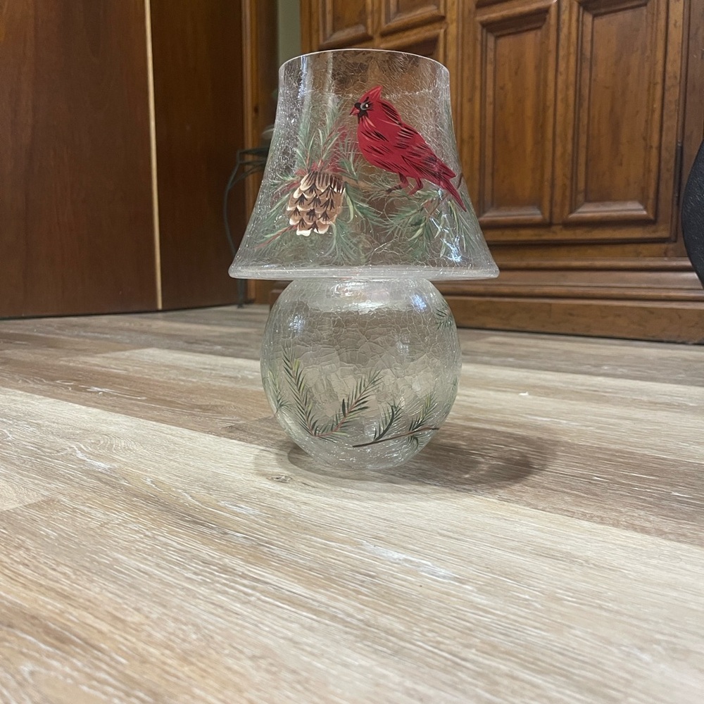 Vintage Fifth Avenue Crystal ~ 10” Cardinal Handpainted Crackle Glass ~Tealight